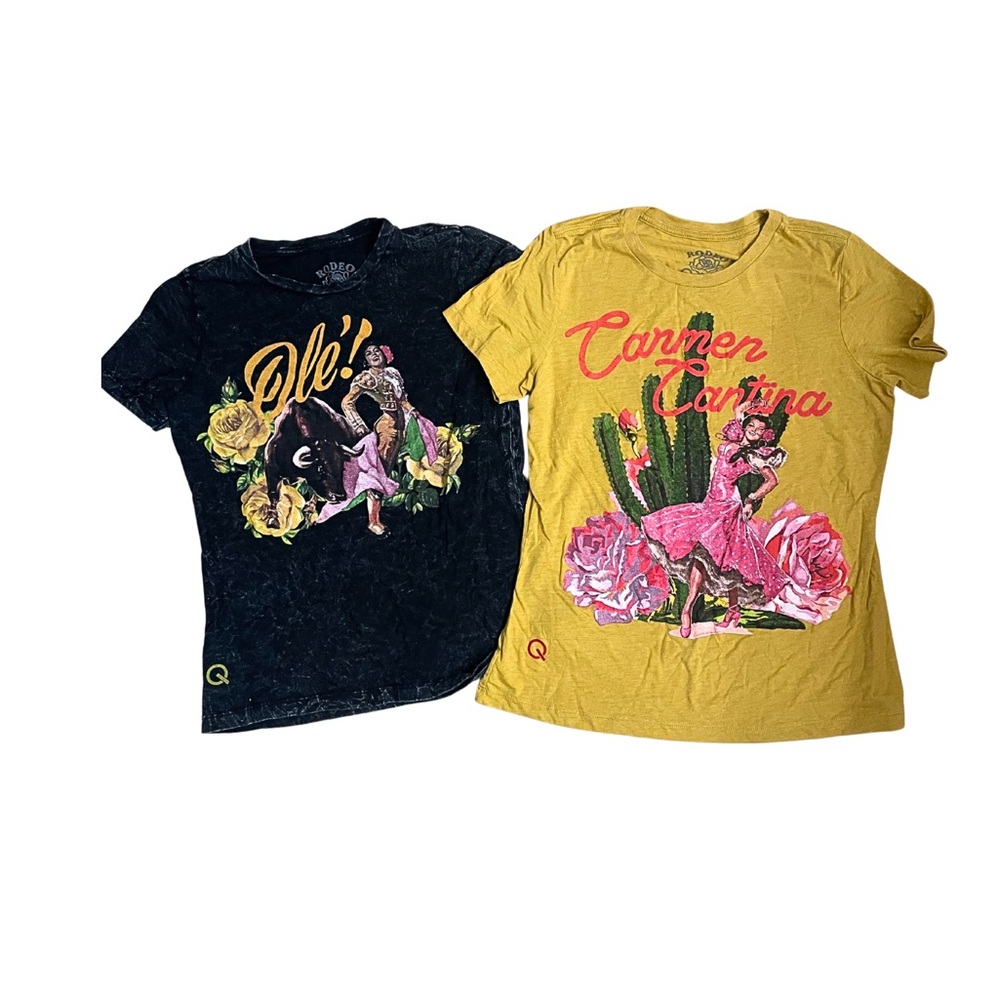 Women’s rodeo quince Graphic T-Shirts - Black and Yellow